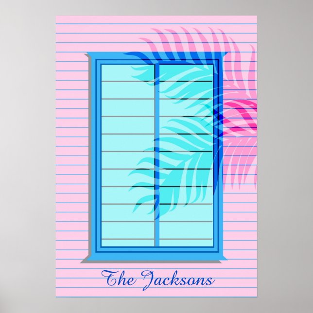 Caribbean Beach House Hideaway i Pastel Rosa Blue Poster (Framsidan)