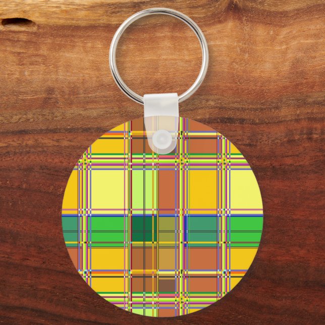 Caribbean Colorful Fabric Madras Tartan Nyckelring (Framsida)