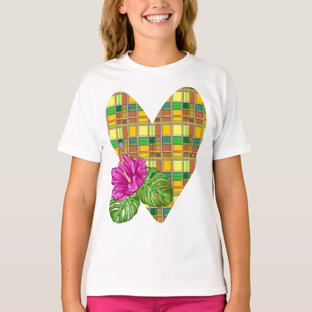 Caribbean Colorful Fabric Madras Tartan T Shirt (Framsida)