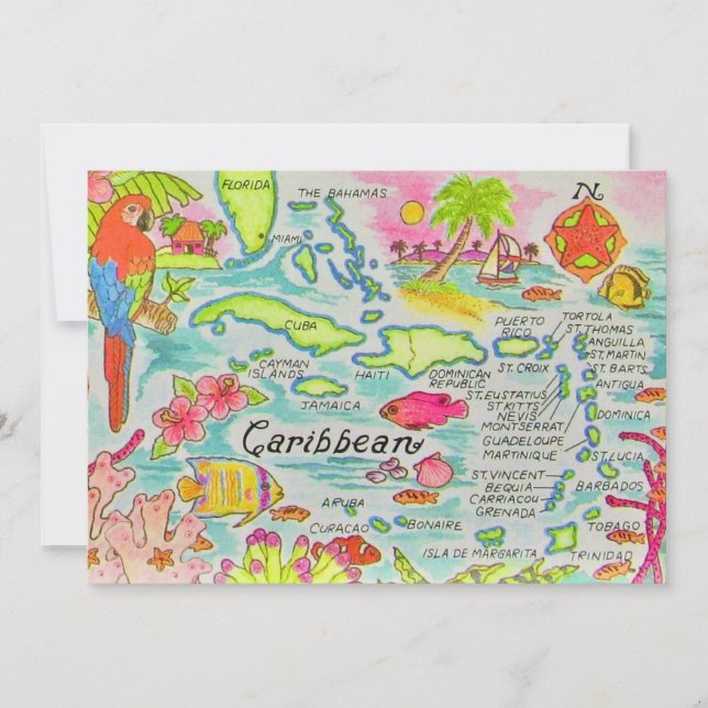  Caribbean Islands 5x7 Map Big Postcard (Framsida)