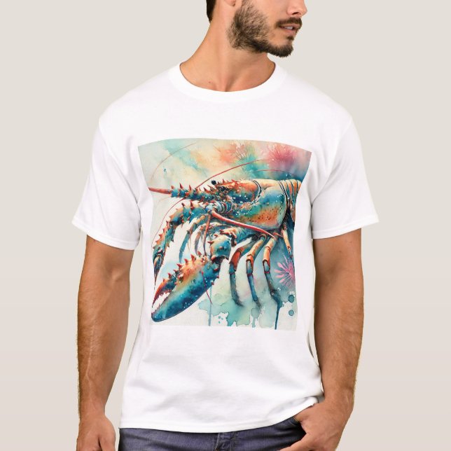 Caribbean Spiny Lobster 280624AREF121 - Watercolor T Shirt (Framsida)