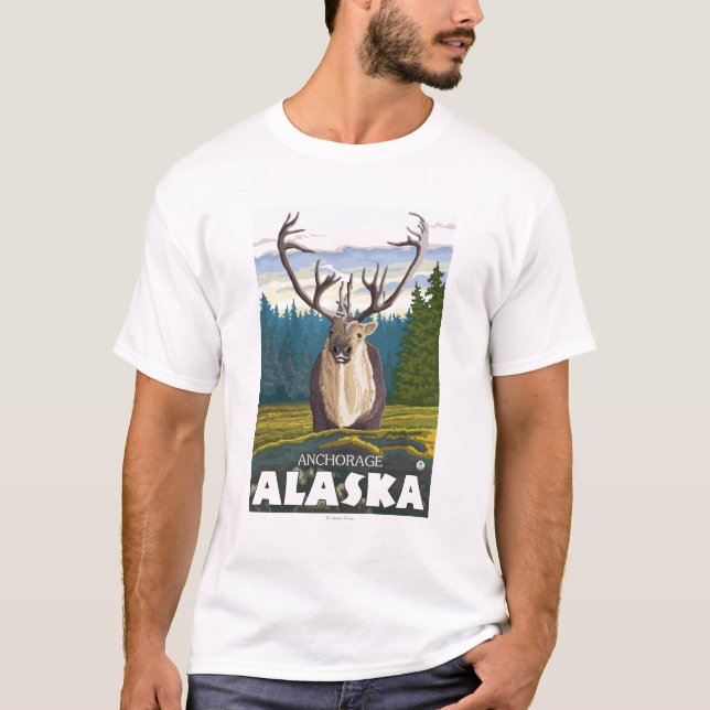 Caribou i vilden - ankring, Alaska Tee (Framsida)