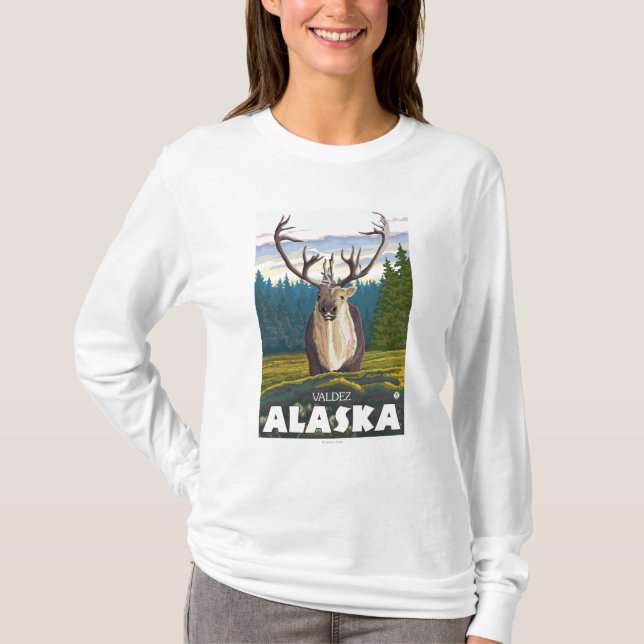 Caribou i vilden - Valdez, Alaska T Shirt (Framsida)