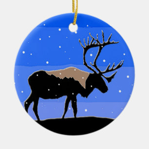 Caribou i vintern - original- djurlivkonst julgransprydnad keramik