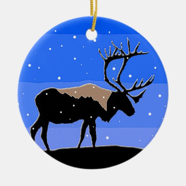 Caribou i vintern - original- djurlivkonst julgransprydnad keramik (Framsidan)