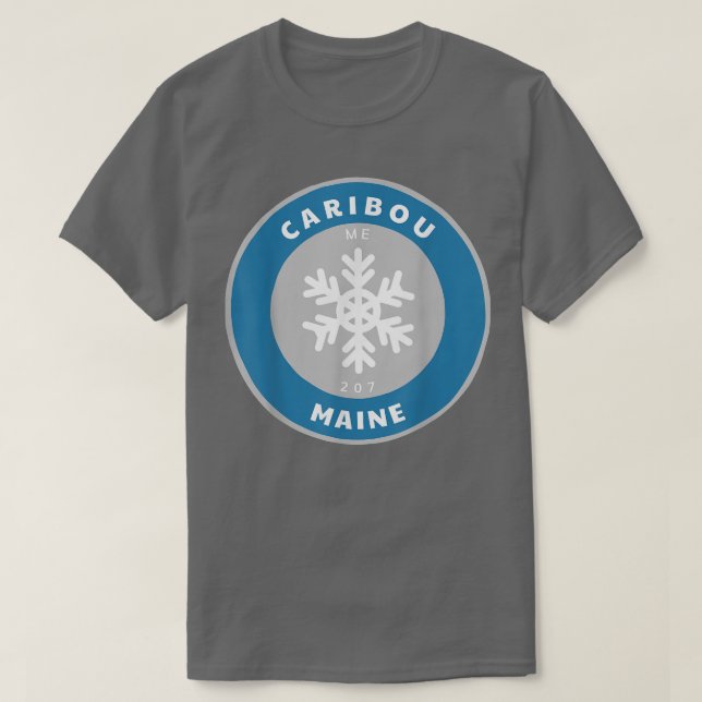 Caribou Maine ME Vinter Snö Snöflinga Märke Suveni T Shirt (Design framsida)