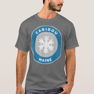 Caribou Maine ME Vinter Snö Snöflinga Märke Suveni T Shirt