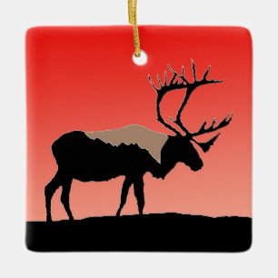 Caribou på solnedgången - original- djurlivkonst julgransprydnad keramik