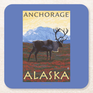 Caribouplats - ankring, Alaska Underlägg Papper Kvadrat