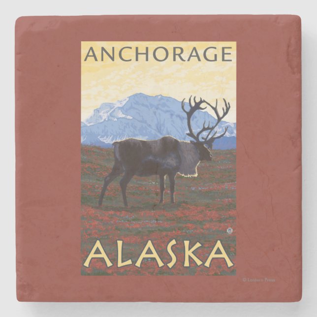 Caribouplats - ankring, Alaska Underlägg Sten (Framsidan)