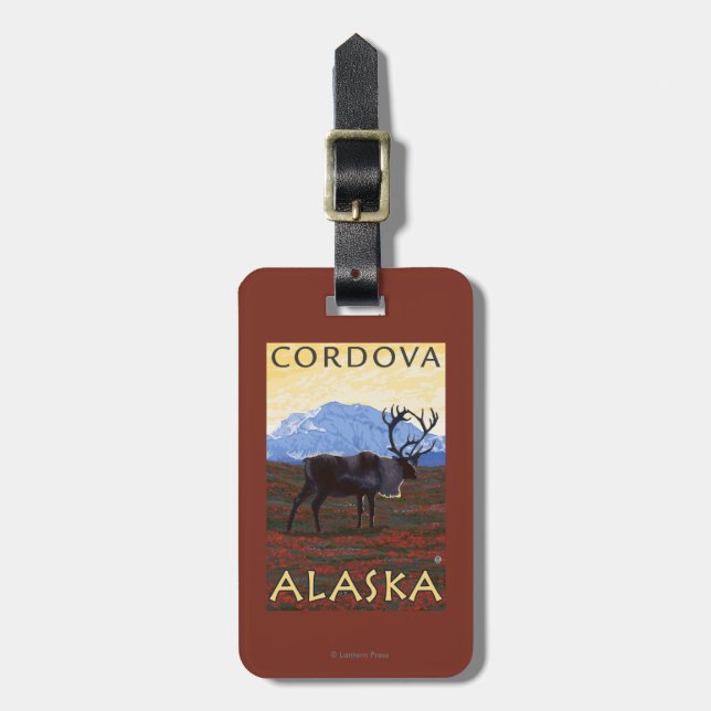 Caribouplats - Cordova, Alaska Bagagebricka (Vertikal Framsida)