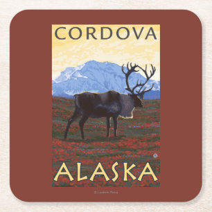 Caribouplats - Cordova, Alaska Underlägg Papper Kvadrat