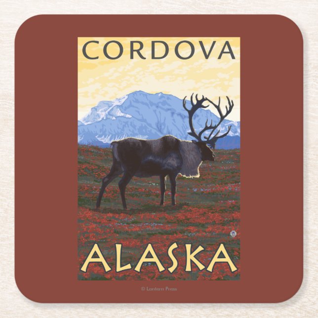 Caribouplats - Cordova, Alaska Underlägg Papper Kvadrat (Framsidan)