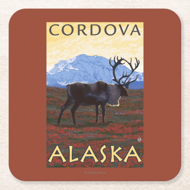Caribouplats - Cordova, Alaska Underlägg Papper Kvadrat (Framsidan)