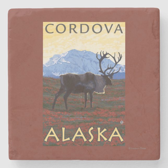 Caribouplats - Cordova, Alaska Underlägg Sten (Framsidan)