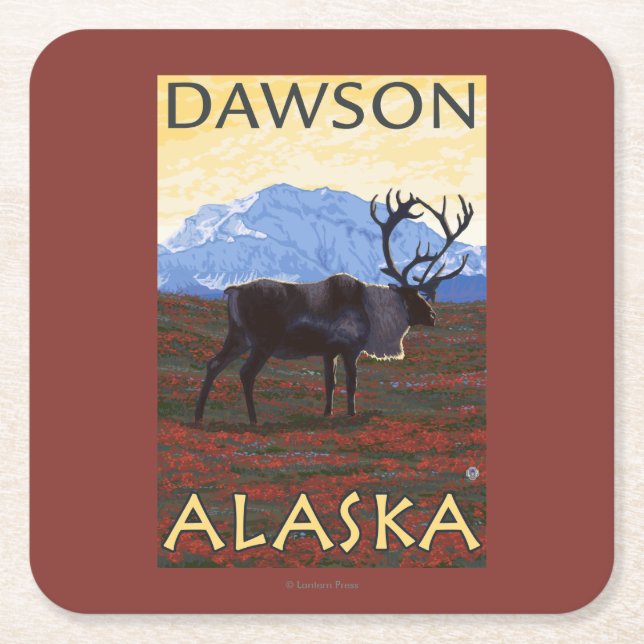 Caribouplats - Dawson, Alaska Underlägg Papper Kvadrat (Framsidan)