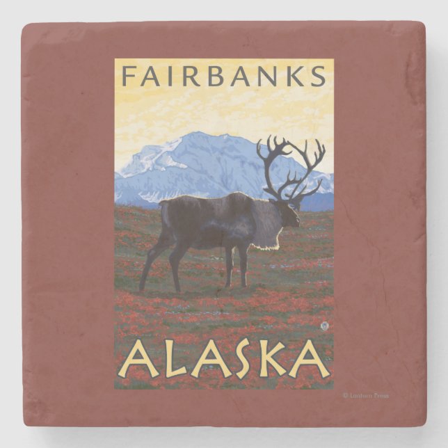 Caribouplats - Fairbanks, Alaska Underlägg Sten (Framsidan)