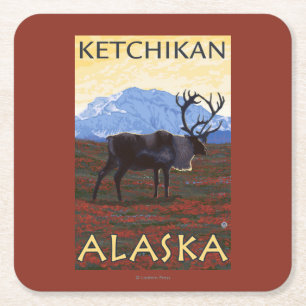 Caribouplats - Ketchikan, Alaska Underlägg Papper Kvadrat