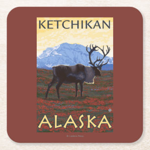 Caribouplats - Ketchikan, Alaska Underlägg Papper Kvadrat