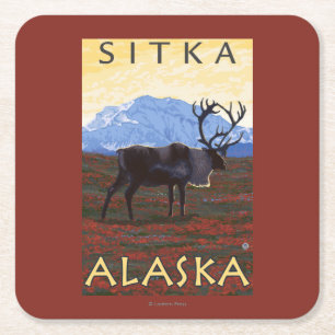 Caribouplats - Sitka, Alaska Underlägg Papper Kvadrat