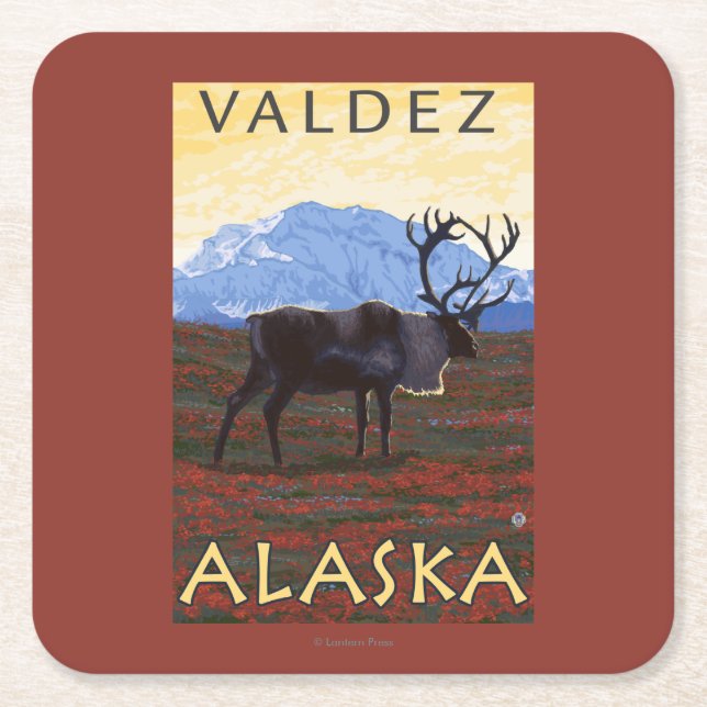 Caribouplats - Valdez, Alaska Underlägg Papper Kvadrat (Framsidan)