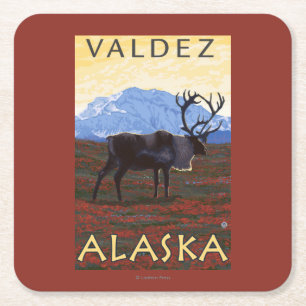 Caribouplats - Valdez, Alaska Underlägg Papper Kvadrat