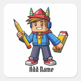 Caricatura moderna  con lapiz   fyrkantigt klistermärke