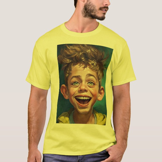 Caricature Crazy Young Boy design T Shirt (Framsida)