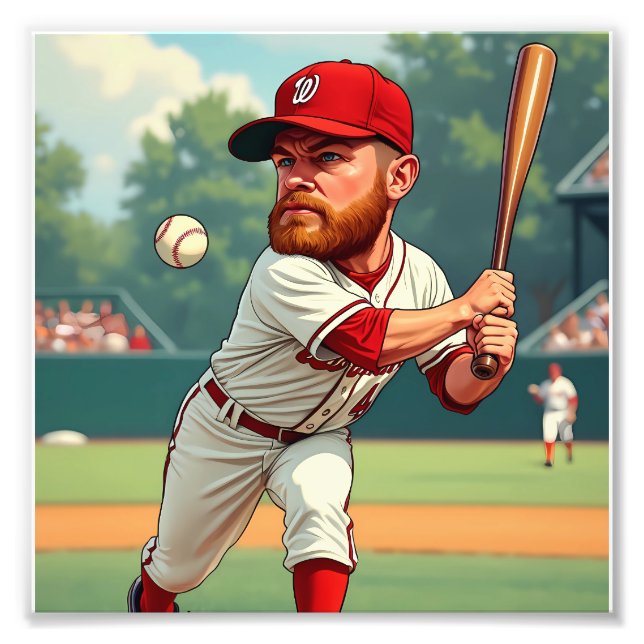 "'Caricature illustration of American baseball Fototryck (Framsidan)