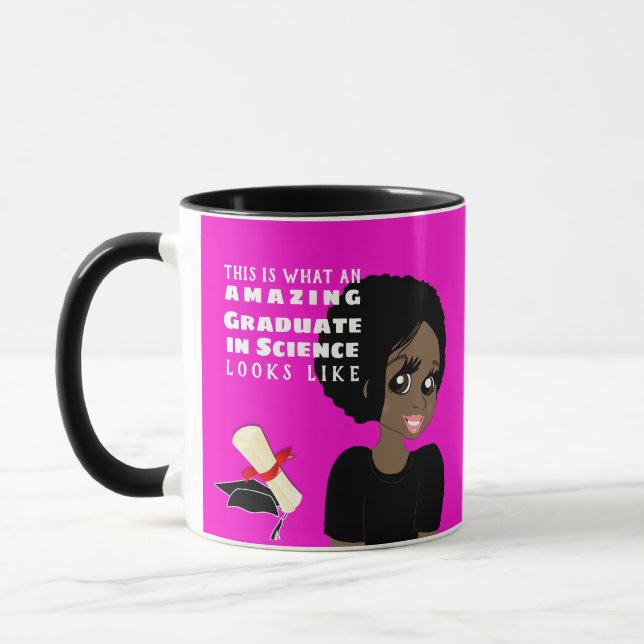 Caricature STUDENT Gift Black Female Afro Tecknad Mugg (Vänster)