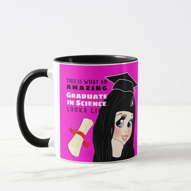 Caricature STUDENT Gift Female Black Hair Blue Mugg (Vänster)