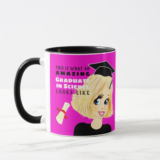 Caricature STUDENT Gift Female Blonde Bob Hair Mugg (Vänster)