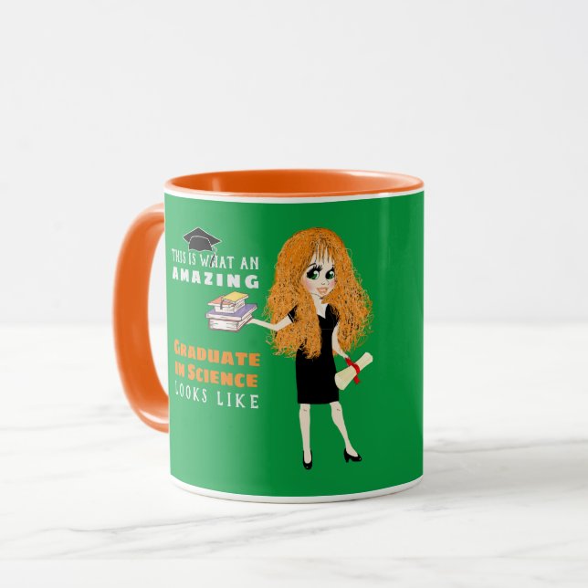 Caricature STUDENT Gift Female Red Head Curly Mugg (Framsida vänster)