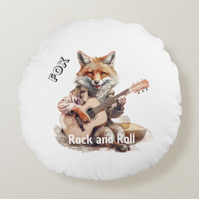 Caricature Tecknad Animal Fox A musical Rund Kudde (Framsidan)