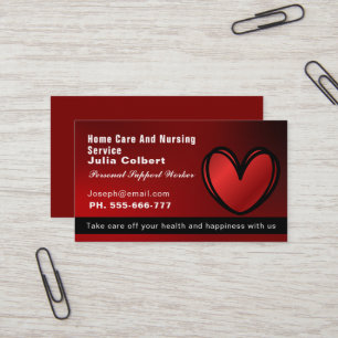 Caring Assion Caregiver Red Hjärtprofessionell Visitkort