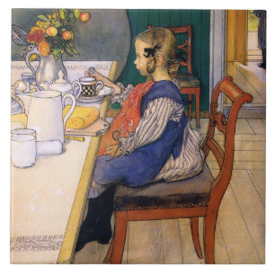Carl Larsson A Late Riser's Miserable Breakfast Kakelplatta