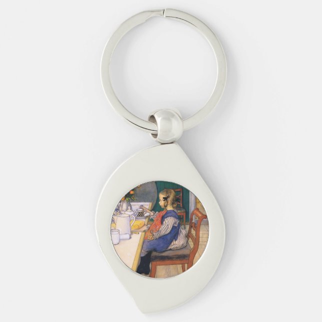 Carl Larsson A Late Riser's Miserable Breakfast Swirl Silverfärgad Nyckelring (Framsidan)