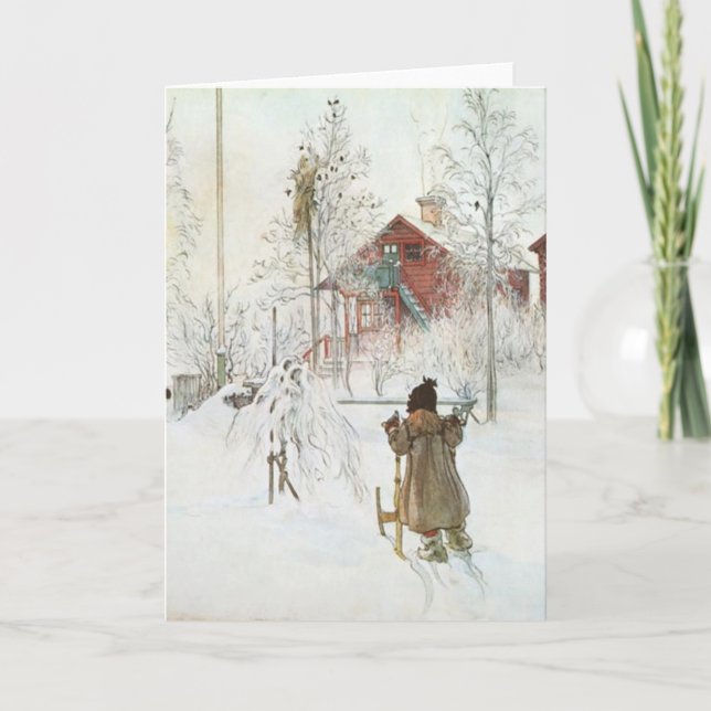 Carl Larsson beklär gården och tvättahuset Helgkort (Framsida)