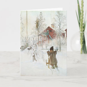 Carl Larsson beklär gården och tvättahuset Helgkort