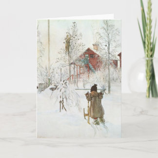 Carl Larsson beklär gården och tvättahuset Helgkort