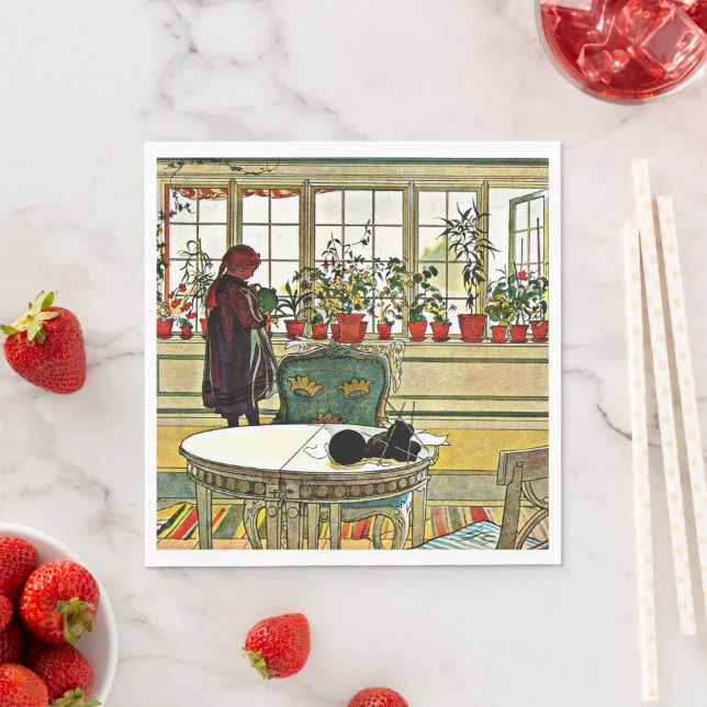 Carl Larsson - Blommor på en fönsterbräda  Pappersservett (Insitu)