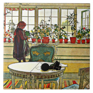 Carl Larsson - Blommor på en fönsterruta Kakelplatta