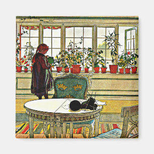 Carl Larsson - Blommor på en fönsterruta Magnet