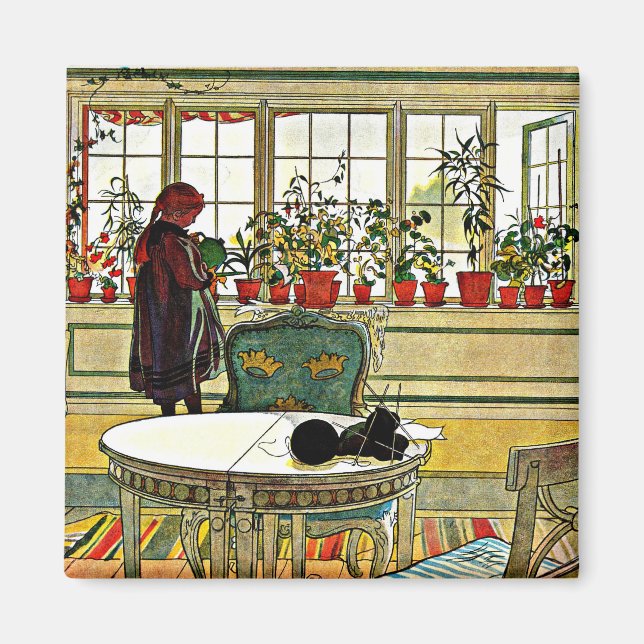 Carl Larsson - Blommor på en fönsterruta Magnet (Framsidan)