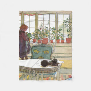 Carl Larsson - Blommor på Windows Sill Fleecefilt