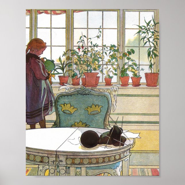 Carl Larsson - Blommor på Windows Sill Poster (Framsidan)
