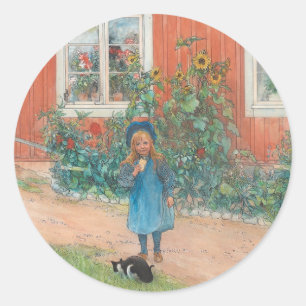 Carl Larsson - Brita med katt Runt Klistermärke