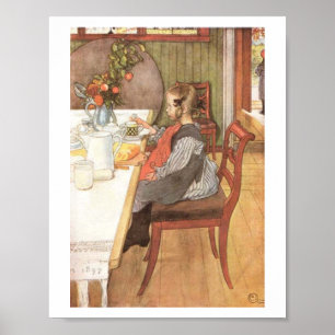 Carl Larsson en sen risers bedrövliga frukost Poster