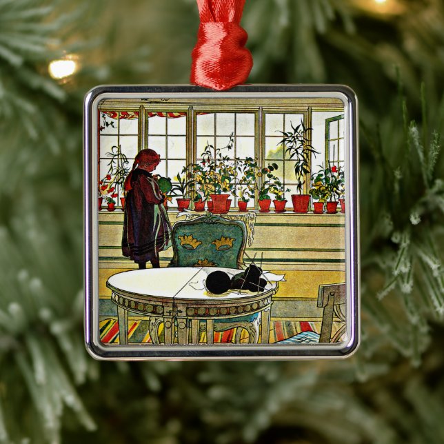 Carl Larsson - Flowers på en Windows sill. Julgransprydnad Metall (Träd)