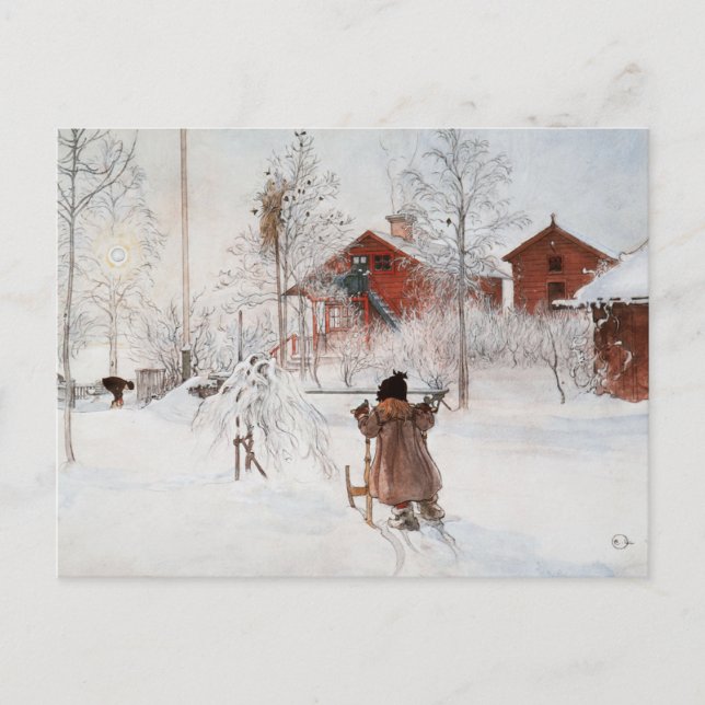 Carl Larsson - Gården och tvättstugan Vykort (Framsida)
